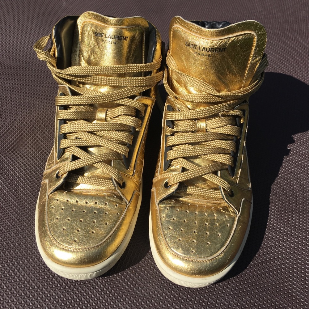 SAINT LAURENT Men's Gold Leather High Top Lace Up